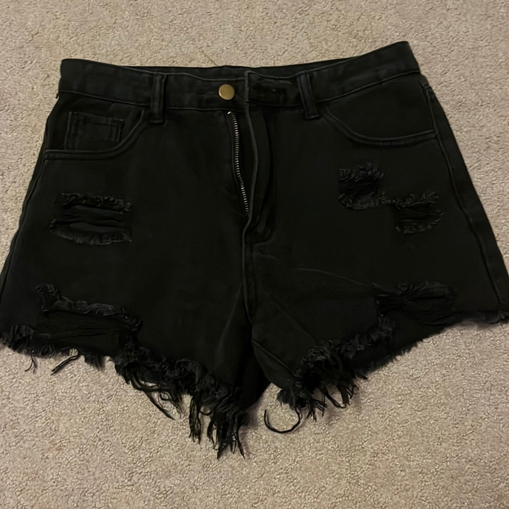 Black high waisted denim shorts